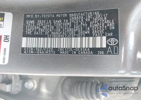 2018 Toyota Corolla Se из США, поврежденный, VIN 2T1BURHE2JC971073